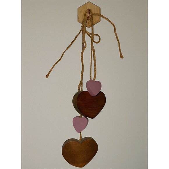 Vintage Wooden Heart Hanging Decor Set Country Grandmacore Primitive Wall Art - Picture 2 of 13